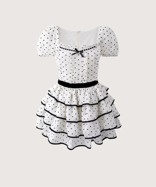 LA POMME petit(ラポミ・プチ)の「Square Collar Flare Dots Dress(ワンピース・レディース・ホワイト・SMALL/MEDIUM/LARGE)」の1枚目の写真