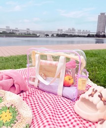 【A4サイズ対応】【防水】マルチカラーパイピング クリア スクエアバッグ プールバッグ ビーチ プール 海 レジャー