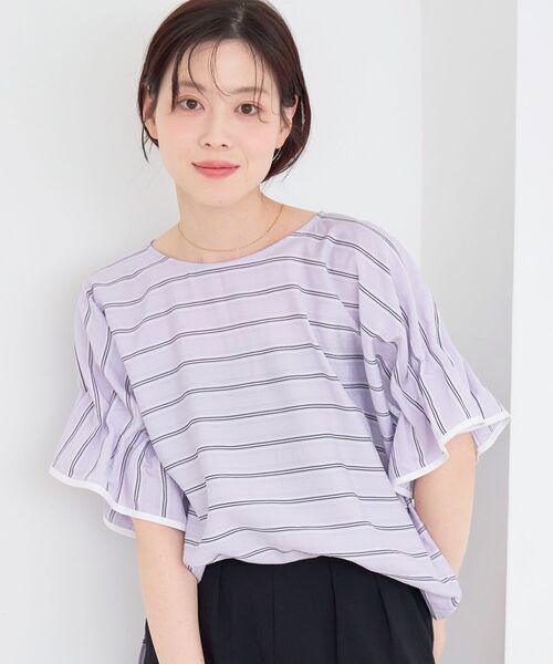 le.coeur blanc(ルクールブラン)の「ドビーボーダーギャザーブラウス(シャツ/ブラウス・レディース・パープル系その他/ブラック系その他/ホワイト系その他2・38)」の5枚目の写真