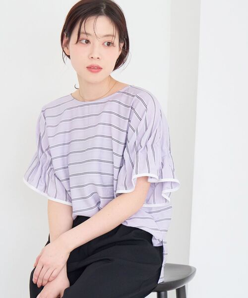 le.coeur blanc(ルクールブラン)の「ドビーボーダーギャザーブラウス(シャツ/ブラウス・レディース・パープル系その他/ブラック系その他/ホワイト系その他2・38)」の6枚目の写真