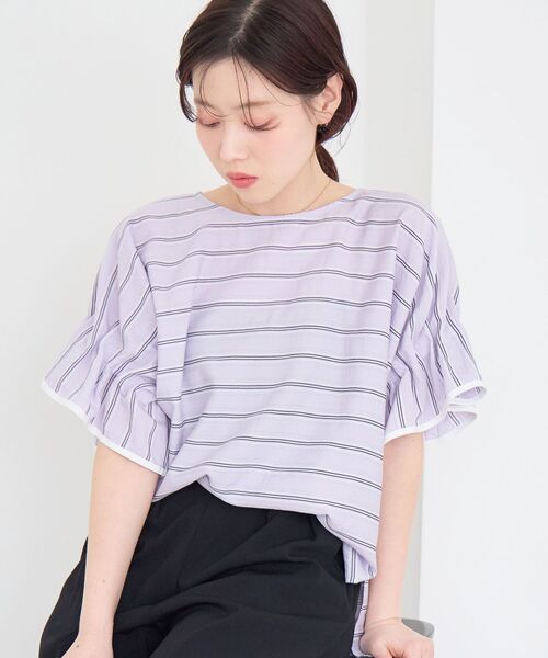 le.coeur blanc(ルクールブラン)の「ドビーボーダーギャザーブラウス(シャツ/ブラウス・レディース・パープル系その他/ブラック系その他/ホワイト系その他2・38)」の7枚目の写真