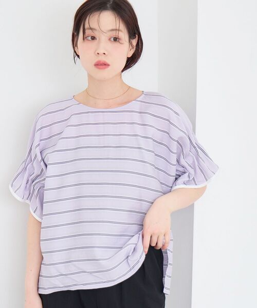 le.coeur blanc(ルクールブラン)の「ドビーボーダーギャザーブラウス(シャツ/ブラウス・レディース・パープル系その他/ブラック系その他/ホワイト系その他2・38)」の8枚目の写真