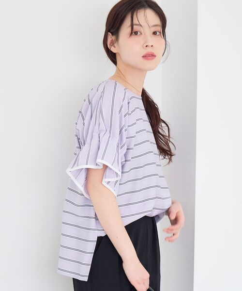 le.coeur blanc(ルクールブラン)の「ドビーボーダーギャザーブラウス(シャツ/ブラウス・レディース・パープル系その他/ブラック系その他/ホワイト系その他2・38)」の10枚目の写真