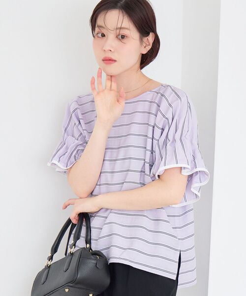 le.coeur blanc(ルクールブラン)の「ドビーボーダーギャザーブラウス(シャツ/ブラウス・レディース・パープル系その他/ブラック系その他/ホワイト系その他2・38)」の11枚目の写真