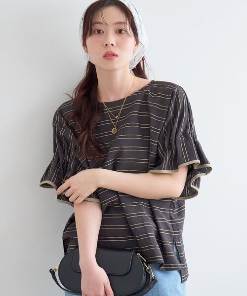 le.coeur blanc(ルクールブラン)の「ドビーボーダーギャザーブラウス(シャツ/ブラウス・レディース・パープル系その他/ブラック系その他/ホワイト系その他2・38)」の13枚目の写真