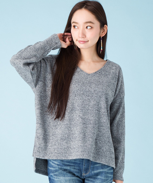 Shelly island（シェリーアイランド）の「【Shelly island】 Vネック脇スリットプルオーバー（Tシャツ/カットソー・レディース・ホワイト/グレー/パープル・FREE）」の5枚目の写真