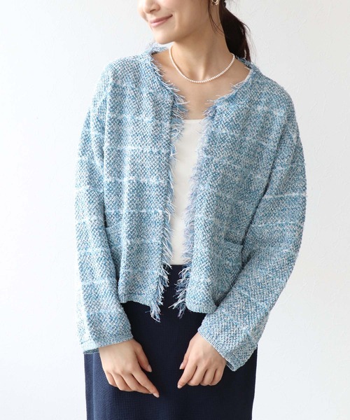 Jines(ジネス)の「和紙ボーダーフリンジカーディガン(カーディガン/ボレロ・レディース・ネイビー/ブラック/ライトブルー・38)」の2枚目の写真