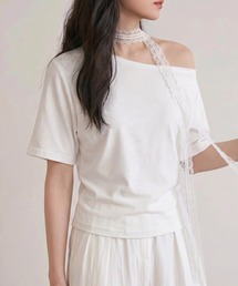 レーススカーフ付き オフショル半袖Tシャツ