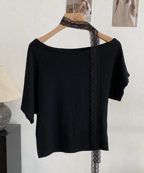 yuue' ( wear )(ユーイ)の「レーススカーフ付き オフショル半袖Tシャツ(Tシャツ/カットソー・レディース・ブラック系その他/ブラック/ホワイト・FREE)」の18枚目の写真