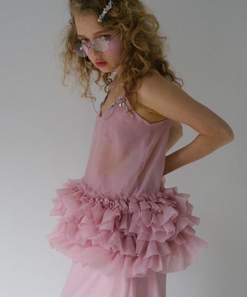 HONEY MI HONEY（ハニーミーハニー）の「organdie tiered frill camisole（チュニック・レディース・ホワイト/ピンク/ブラック・FREE）」の4枚目の写真
