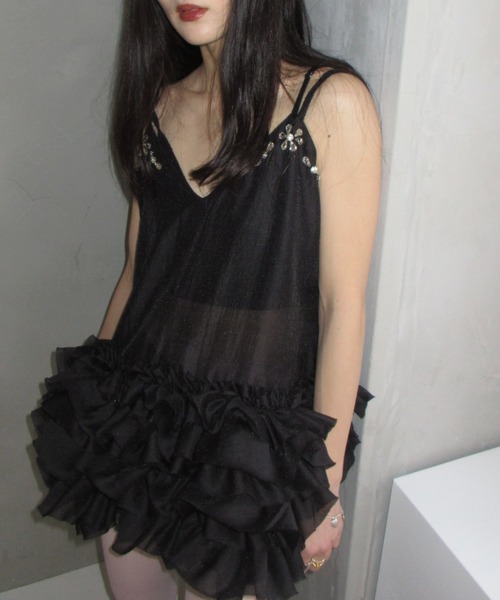 HONEY MI HONEY（ハニーミーハニー）の「organdie tiered frill camisole（チュニック・レディース・ホワイト/ピンク/ブラック・FREE）」の16枚目の写真