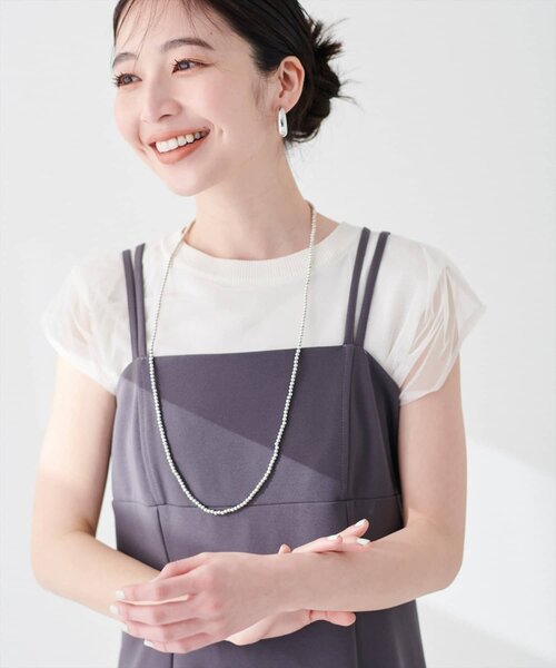 natural couture(ナチュラルクチュール)の「【sherbet line】接触冷感チュール×ニットレイヤードTOPS(ニット/セーター・レディース・ネイビー/ライトグレー/ブラック系その他/チャコールグレー/オフホワイト/ブラック/ライトベージュ・FREE)」の2枚目の写真