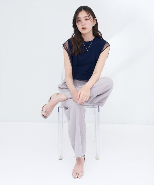 natural couture(ナチュラルクチュール)の「【sherbet line】接触冷感チュール×ニットレイヤードTOPS(ニット/セーター・レディース・ネイビー/ライトグレー/ブラック系その他/チャコールグレー/オフホワイト/ブラック/ライトベージュ・FREE)」の20枚目の写真