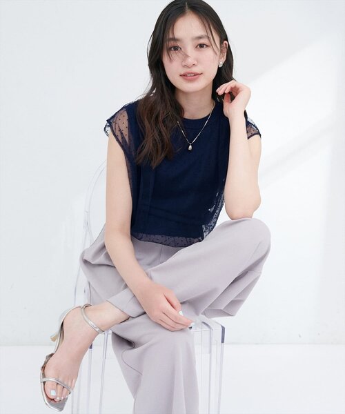 natural couture(ナチュラルクチュール)の「【sherbet line】接触冷感チュール×ニットレイヤードTOPS(ニット/セーター・レディース・ネイビー/ライトグレー/ブラック系その他/チャコールグレー/オフホワイト/ブラック/ライトベージュ・FREE)」の19枚目の写真