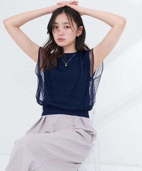 natural couture(ナチュラルクチュール)の「【sherbet line】接触冷感チュール×ニットレイヤードTOPS(ニット/セーター・レディース・ネイビー/ライトグレー/ブラック系その他/チャコールグレー/オフホワイト/ブラック/ライトベージュ・FREE)」の18枚目の写真