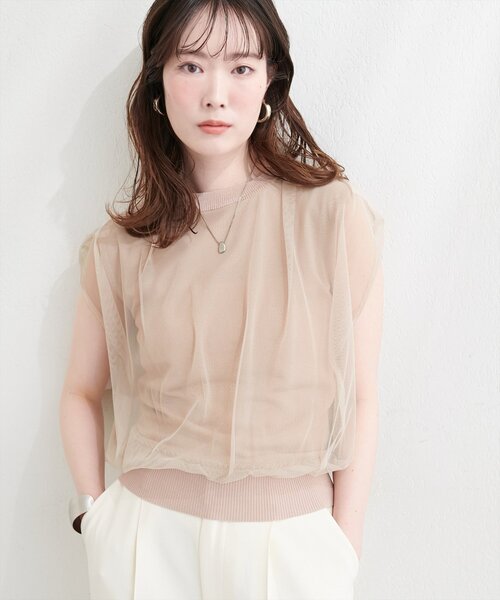 natural couture(ナチュラルクチュール)の「【sherbet line】接触冷感チュール×ニットレイヤードTOPS(ニット/セーター・レディース・ネイビー/ライトグレー/ブラック系その他/チャコールグレー/オフホワイト/ブラック/ライトベージュ・FREE)」の15枚目の写真