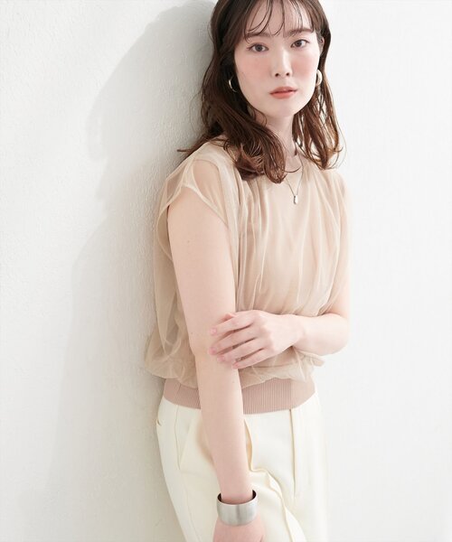 natural couture(ナチュラルクチュール)の「【sherbet line】接触冷感チュール×ニットレイヤードTOPS(ニット/セーター・レディース・ネイビー/ライトグレー/ブラック系その他/チャコールグレー/オフホワイト/ブラック/ライトベージュ・FREE)」の14枚目の写真