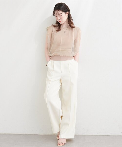 natural couture(ナチュラルクチュール)の「【sherbet line】接触冷感チュール×ニットレイヤードTOPS(ニット/セーター・レディース・ネイビー/ライトグレー/ブラック系その他/チャコールグレー/オフホワイト/ブラック/ライトベージュ・FREE)」の13枚目の写真