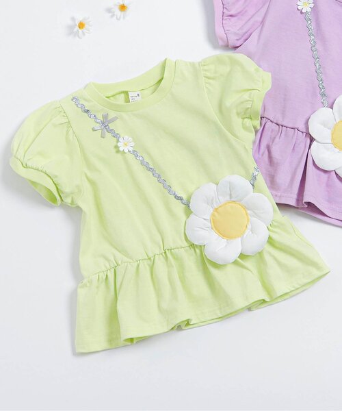apres les cours(アプレレクール)の「フラワーポシェット半袖Tシャツ(Tシャツ/カットソー・キッズ・ラベンダー/ミント・80/90/100/110/120/130/140)」の2枚目の写真