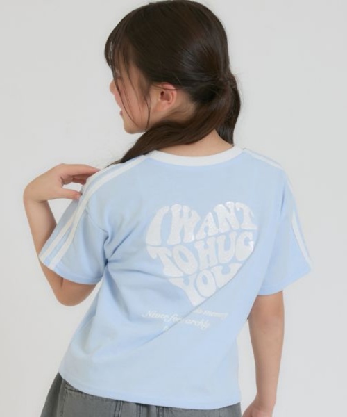 接触冷感】ハート袖ライン半袖Tシャツ（Tシャツ/カットソー）｜PINK