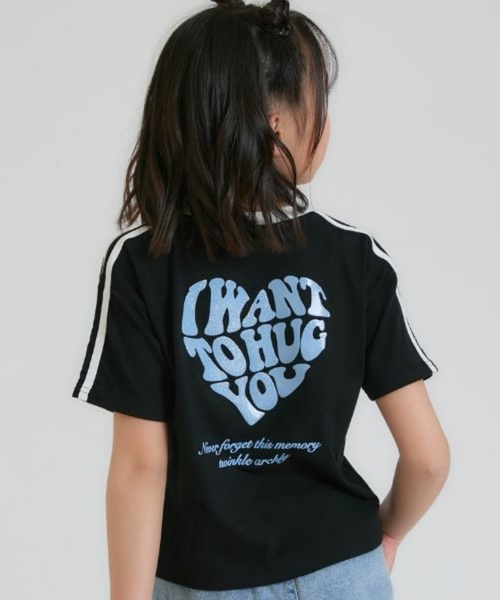 接触冷感】ハート袖ライン半袖Tシャツ（Tシャツ/カットソー）｜PINK