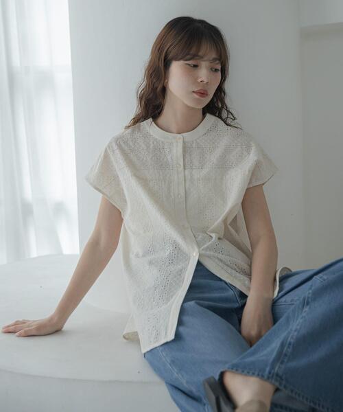 URBAN RESEARCH Sonny Label(アーバンリサーチサニーレーベル)の「『WEB限定』バンドカラーコットンレースシャツ(シャツ/ブラウス・レディース・アイボリー/ブラック/ブルー/グリーン系その他・FREE)」の5枚目の写真