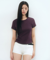 ウィメンズレイヤードヘムスリムTシャツ[プラム]