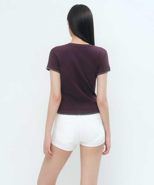 MUSINSA STANDARD WOMAN（ムシンサスタンダードウーマン）の「ウィメンズレイヤードヘムスリムTシャツ[プラム]（Tシャツ/カットソー・レディース・その他・X-SMALL/SMALL/MEDIUM/LARGE）」の2枚目の写真