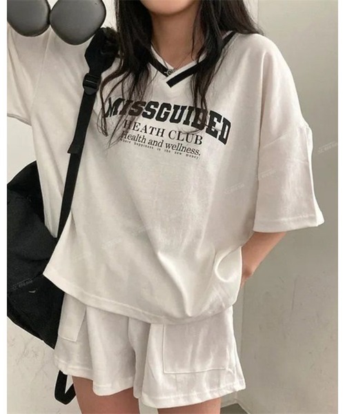 CHEER(チアー)の「カレッジロゴ スポーティーTシャツ&ショートパンツ セットアップ(セットアップ・レディース・ブラック/グレー/ホワイト・FREE)」の19枚目の写真