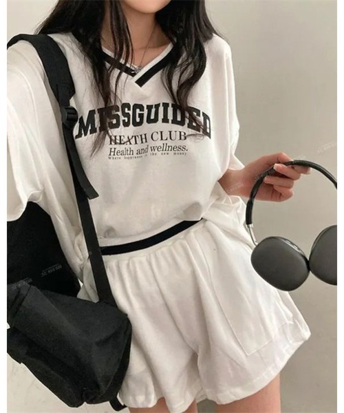 CHEER(チアー)の「カレッジロゴ スポーティーTシャツ&ショートパンツ セットアップ(セットアップ・レディース・ブラック/グレー/ホワイト・FREE)」の20枚目の写真