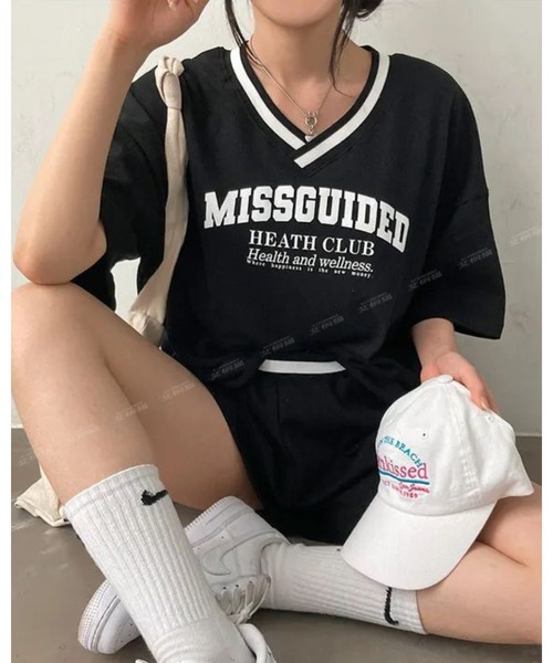 CHEER(チアー)の「カレッジロゴ スポーティーTシャツ&ショートパンツ セットアップ(セットアップ・レディース・ブラック/グレー/ホワイト・FREE)」の15枚目の写真