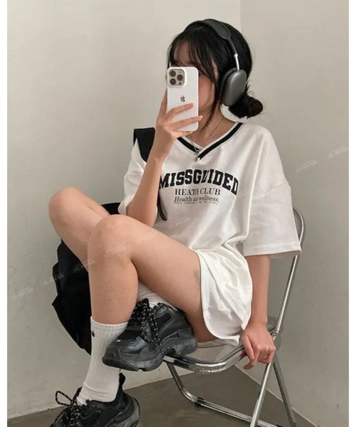 CHEER(チアー)の「カレッジロゴ スポーティーTシャツ&ショートパンツ セットアップ(セットアップ・レディース・ブラック/グレー/ホワイト・FREE)」の18枚目の写真