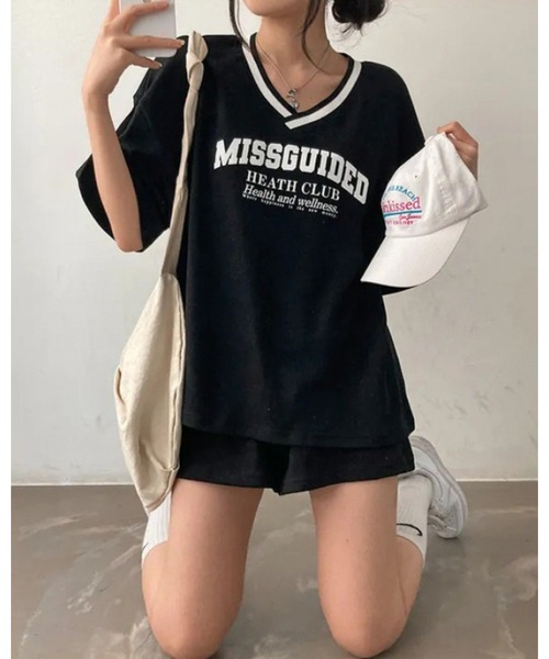 CHEER(チアー)の「カレッジロゴ スポーティーTシャツ&ショートパンツ セットアップ(セットアップ・レディース・ブラック/グレー/ホワイト・FREE)」の10枚目の写真