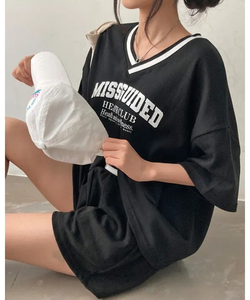 CHEER(チアー)の「カレッジロゴ スポーティーTシャツ&ショートパンツ セットアップ(セットアップ・レディース・ブラック/グレー/ホワイト・FREE)」の13枚目の写真