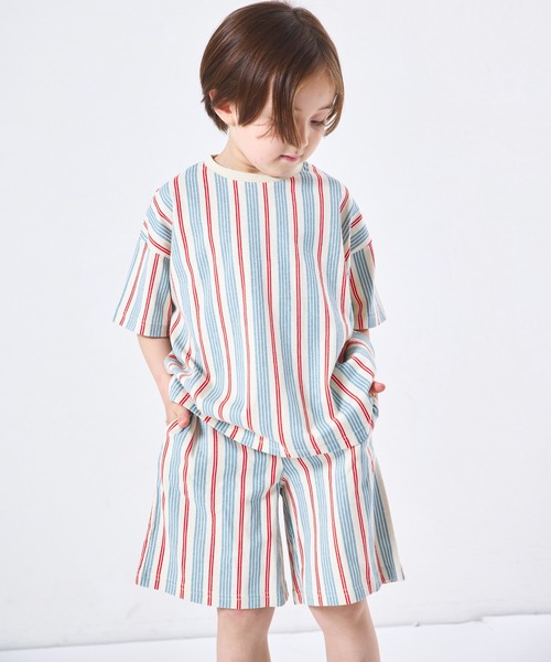 pairmanon(ペアマノン)の「【綿100%】ユニセックス 配色ストライプ 総柄 半袖セットアップ(セットアップ・キッズ・ブルー/グリーン/ブラウン・100/90/150/140/110/120/130)」の15枚目の写真