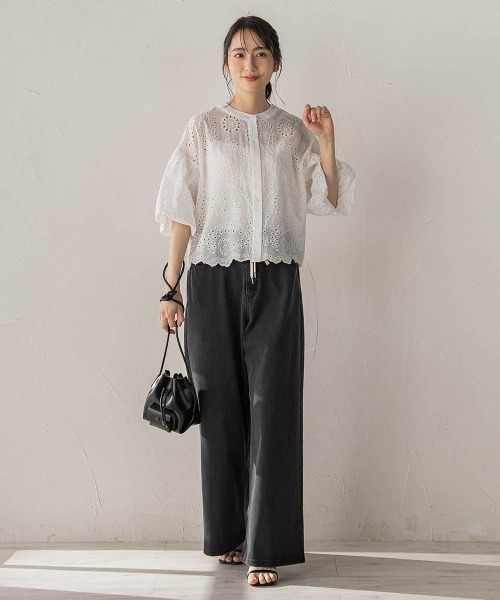 Droite lautreamont（ドロワットロートレアモン）の「カットワーク刺繍バンドカラーブラウス（シャツ/ブラウス・レディース・オフホワイト/ブラック・M）」の10枚目の写真