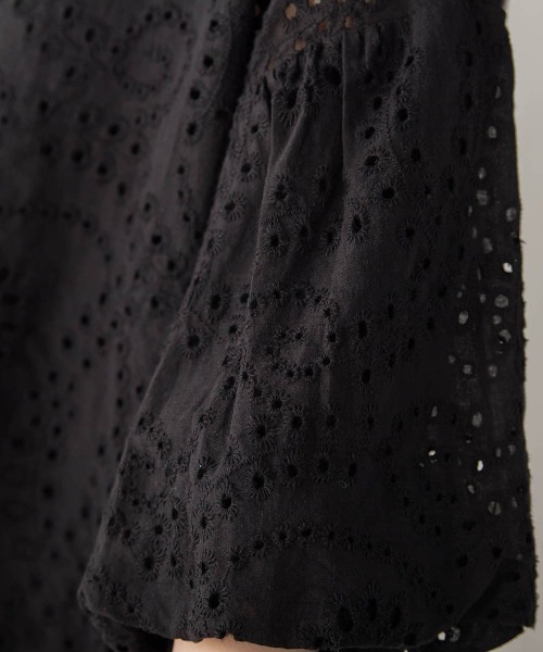 Droite lautreamont（ドロワットロートレアモン）の「カットワーク刺繍バンドカラーブラウス（シャツ/ブラウス・レディース・オフホワイト/ブラック・M）」の3枚目の写真