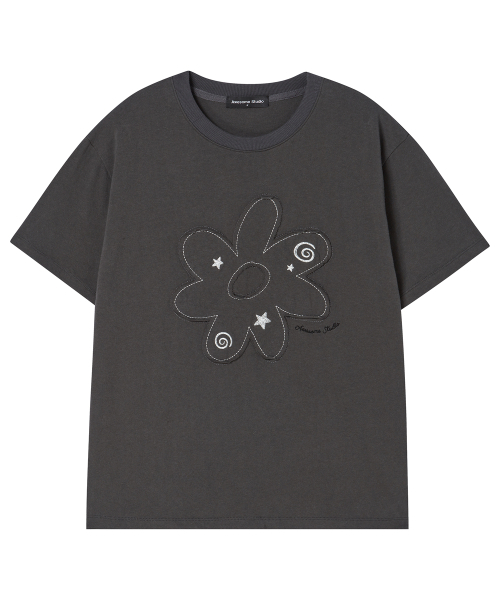AWESOME STUDIO(オーサムスタジオ)の「フラワーパッチワーク半袖Tシャツチャコール(Tシャツ/カットソー・レディース・チャコール・FREE)」の5枚目の写真