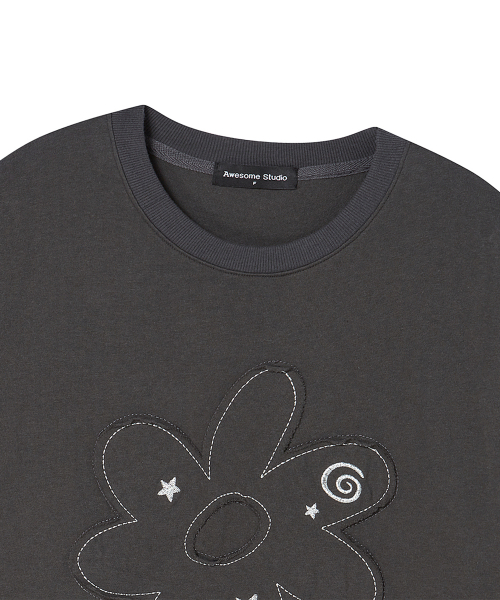 AWESOME STUDIO(オーサムスタジオ)の「フラワーパッチワーク半袖Tシャツチャコール(Tシャツ/カットソー・レディース・チャコール・FREE)」の6枚目の写真