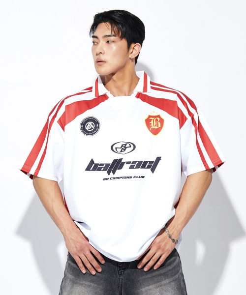 BATTRACT(バトラクト)の「カラーフットボールオーバーサイズ半袖ジャージ_ブラック(レッド)(Tシャツ/カットソー・メンズ・ブラック・1/2)」の1枚目の写真