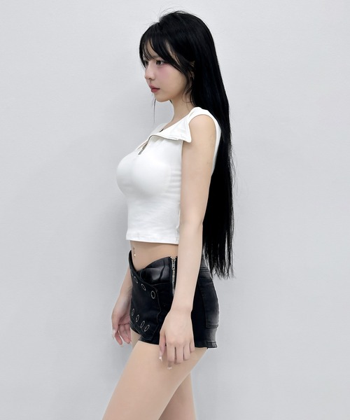FOLLOWIN(フォロウィン)の「【カップ付き】 ワンショルダージップデザイントップス(Tシャツ/カットソー・レディース・ブラック/ホワイト/グレー・FREE)」の6枚目の写真