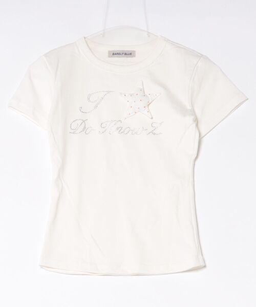BARELY BLUE(ベアリーブルー)の「【 BARELY BLUE / ベアリーブルー 】 ラインストーン ロゴ ピタT(Tシャツ/カットソー・レディース・オレンジ/ホワイト・S/M)」の1枚目の写真
