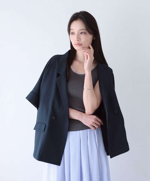SOYEN(ソイエン)の「リネンライクジャケットセットアップ(セットアップ・レディース・ネイビー/ブラウン・F)」の6枚目の写真