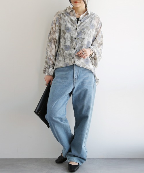and it_(アンドイット)の「ニュアンス柄シアーシャツブラウスとテレコタンクトップセット(シャツ/ブラウス・レディース・ブルー/ブラウン/グレー/ブラック・M/L)」の10枚目の写真