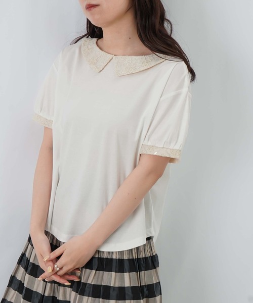 LUCA/LADY LUCK LUCA（ルカ/レディラックルカ）の「LC/LLL スパンコールレース衿付プルオーバー（Tシャツ/カットソー・レディース・ブラック/オフホワイト・FREE）」の2枚目の写真