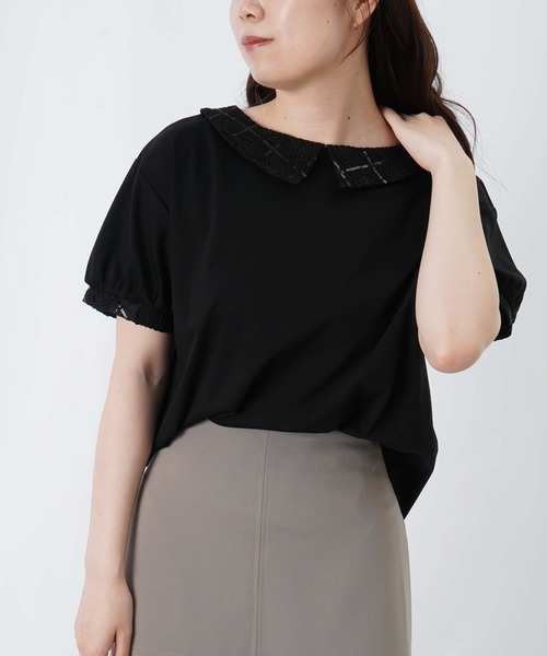 LUCA/LADY LUCK LUCA（ルカ/レディラックルカ）の「LC/LLL スパンコールレース衿付プルオーバー（Tシャツ/カットソー・レディース・ブラック/オフホワイト・FREE）」の11枚目の写真