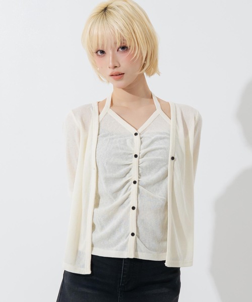 ANAP(アナップ)の「スラブニットソーカーディガンレイヤード風トップス(その他トップス・レディース・ブラック/アイボリー・F)」の4枚目の写真