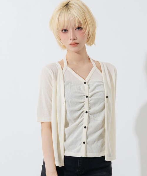 ANAP(アナップ)の「スラブニットソーカーディガンレイヤード風トップス(その他トップス・レディース・ブラック/アイボリー・F)」の3枚目の写真