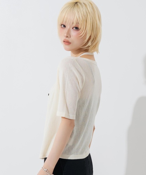 ANAP(アナップ)の「スラブニットソーカーディガンレイヤード風トップス(その他トップス・レディース・ブラック/アイボリー・F)」の5枚目の写真