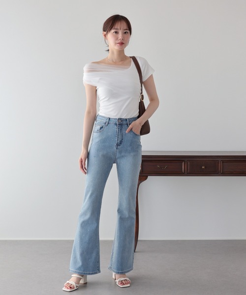 BLUEEAST(ブルーイースト)の「《2サイズ展開》ラインストーンフレアデニム(デニムパンツ・レディース・ネイビー/ブルー・MEDIUM/LARGE)」の8枚目の写真